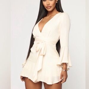 Fashion Nova Ring A Bell Stripe Romper - Ivory Brand New NWT size Small